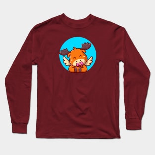 Cute Baby Moose With Pacifier Cartoon Long Sleeve T-Shirt